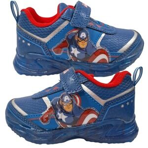Captain America Kids Light Up Shoes Toddler Sneakers Blue‎ Size 8 New 16 (cms)